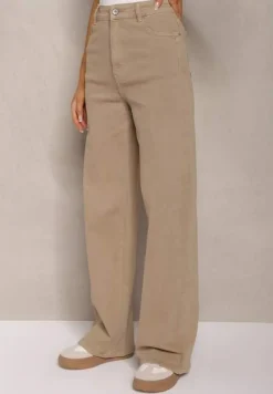 Ciemnobeżowe Jeansy Szerokie Phririope