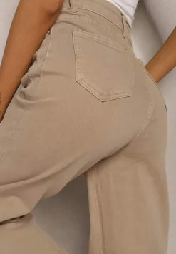 Ciemnobeżowe Jeansy Szerokie Phririope