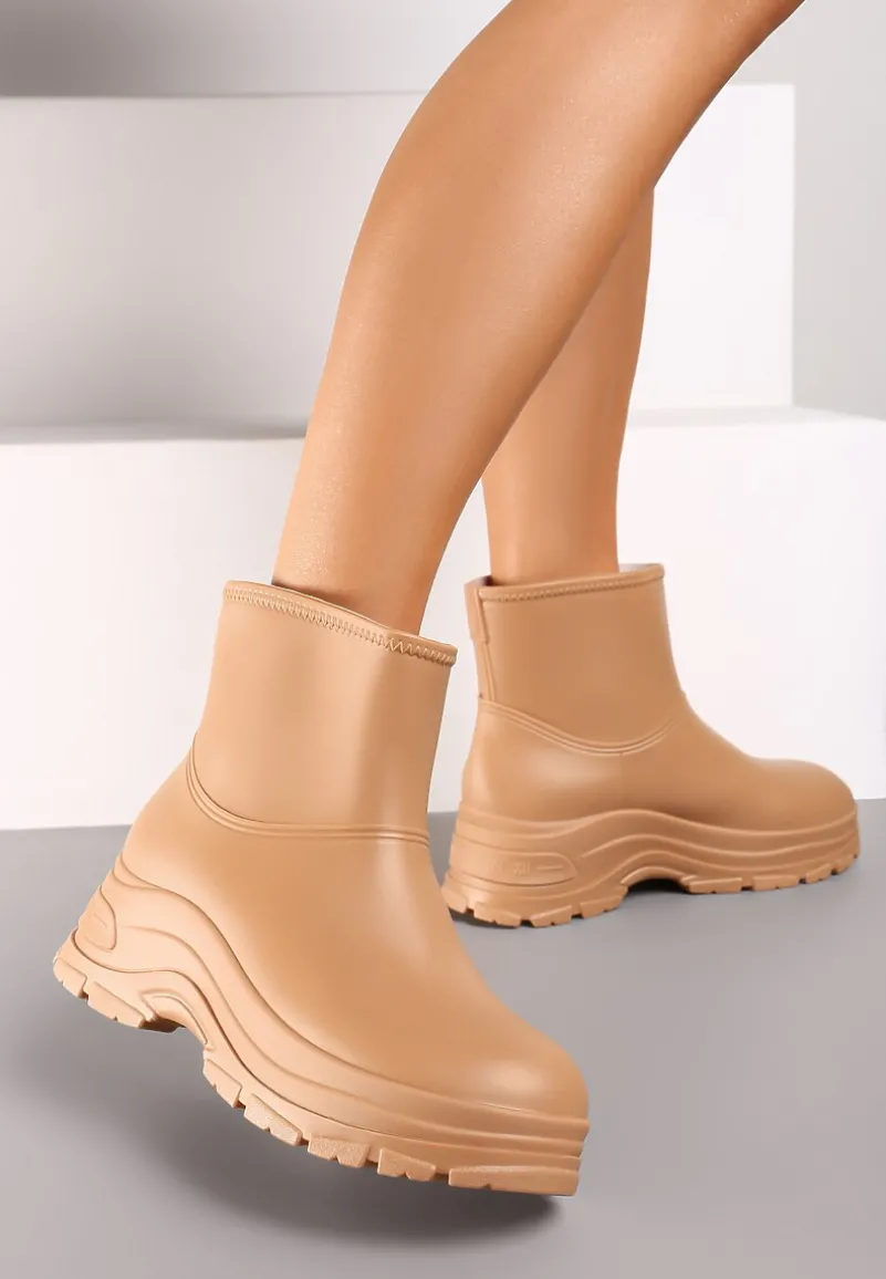 Ciemnobeżowe Kalosze na Grubej Podeszwie Eristhena