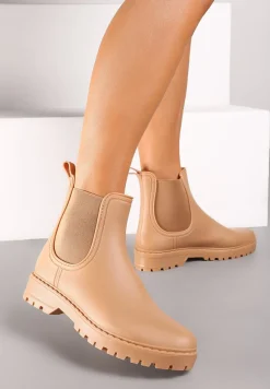 Ciemnobeżowe Kalosze Sztyblety na Płaskiej Podeszwie Irinndria