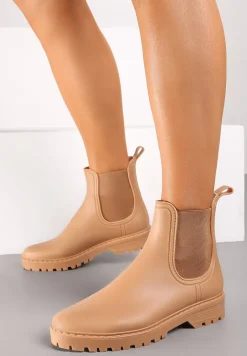 Ciemnobeżowe Kalosze Sztyblety na Płaskiej Podeszwie Irinndria