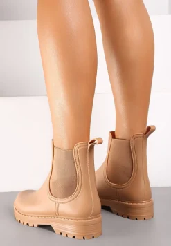 Ciemnobeżowe Kalosze Sztyblety na Płaskiej Podeszwie Irinndria