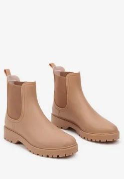 Ciemnobeżowe Kalosze Sztyblety na Płaskiej Podeszwie Irinndria