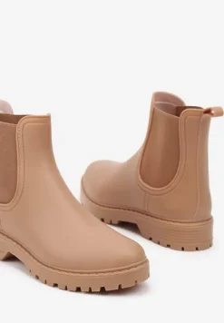 Ciemnobeżowe Kalosze Sztyblety na Płaskiej Podeszwie Irinndria