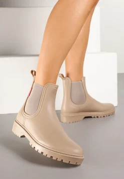 Ciemnobeżowe Kalosze z Elastyczną Wstawką Erlexia