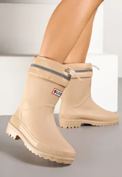 Ciemnobeżowe Kalosze ze Ściąganą Cholewką i Napisem Fenarale