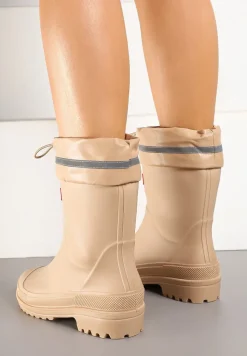 Ciemnobeżowe Kalosze ze Ściąganą Cholewką i Napisem Fenarale