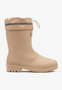 Ciemnobeżowe Kalosze ze Ściąganą Cholewką i Napisem Fenarale