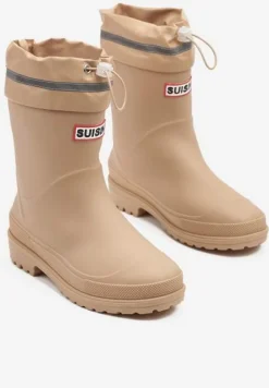 Ciemnobeżowe Kalosze ze Ściąganą Cholewką i Napisem Fenarale