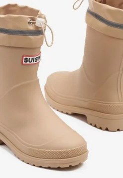 Ciemnobeżowe Kalosze ze Ściąganą Cholewką i Napisem Fenarale