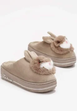 Ciemnobeżowe Kapcie na Grubej Podeszwie Pisces