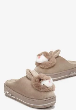 Ciemnobeżowe Kapcie na Grubej Podeszwie Pisces