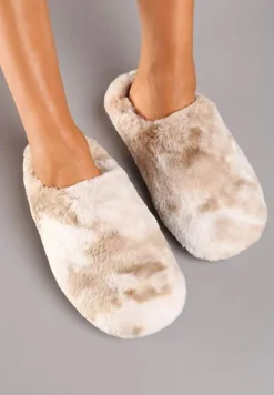 Ciemnobeżowe Kapcie na Płaskiej Podeszwie z Futerkiem Leranna