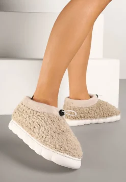 Ciemnobeżowe Kapcie Vices z Futerkiem i Dodatkowym Ściągaczem Calavina