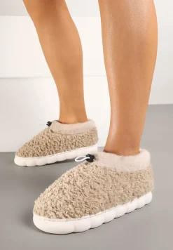 Ciemnobeżowe Kapcie Vices z Futerkiem i Dodatkowym Ściągaczem Calavina