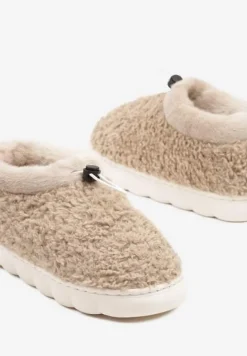 Ciemnobeżowe Kapcie Vices z Futerkiem i Dodatkowym Ściągaczem Calavina