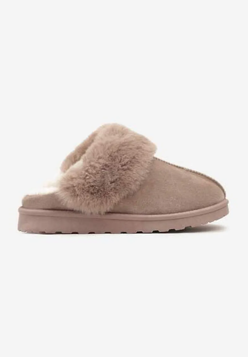 Ciemnobeżowe Kapcie z Ekozamszu z Futrzaną Wyściółką Zoleti