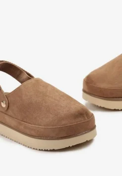 Ciemnobeżowe Klapki Mule w Stylu Chodaków na Niskiej Platformie Xrea