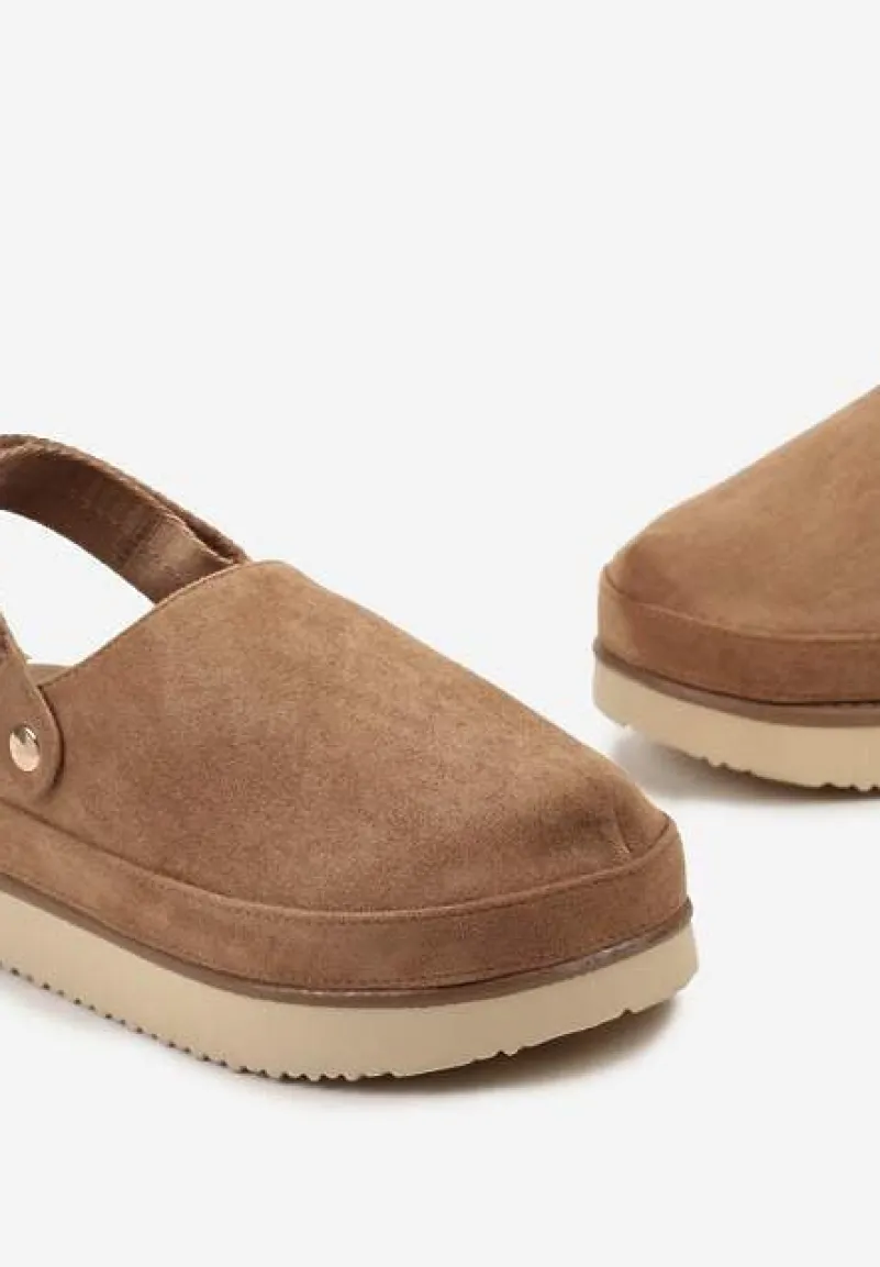 Ciemnobeżowe Klapki Mule w Stylu Chodaków na Niskiej Platformie Xrea