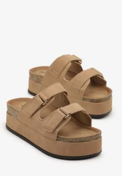 Ciemnobeżowe Klapki na Platformie z Korka Filonira