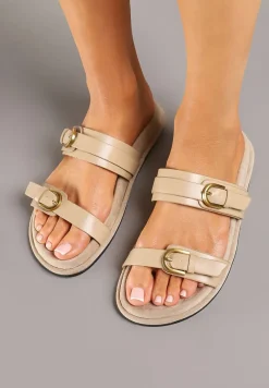 Ciemnobeżowe Klapki Vices z Dwoma Paskami i Klamrami Nilissea