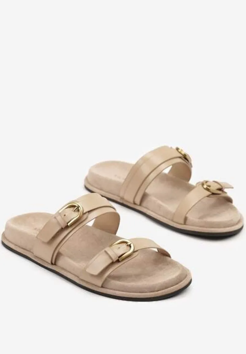 Ciemnobeżowe Klapki Vices z Dwoma Paskami i Klamrami Nilissea