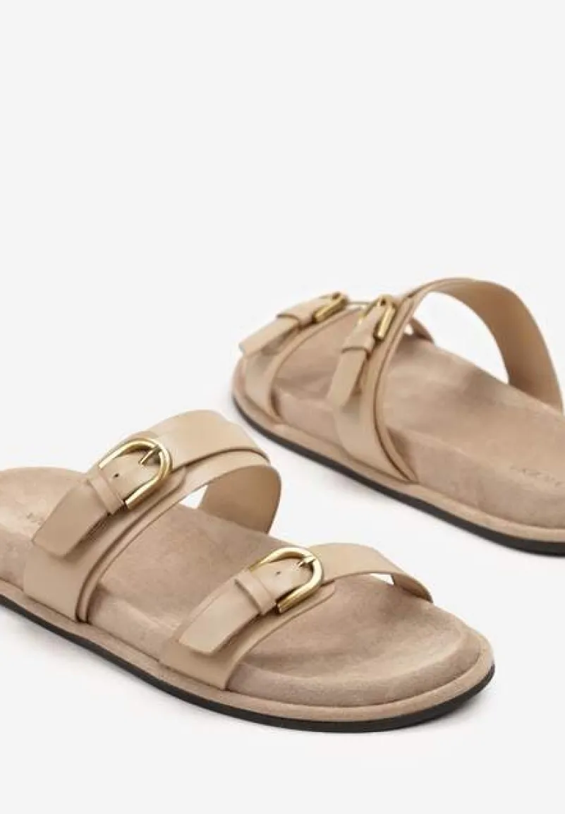 Ciemnobeżowe Klapki Vices z Dwoma Paskami i Klamrami Nilissea