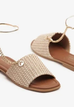 Ciemnobeżowe Klapki z Łańcuszkiem na Kostkę Naniriea