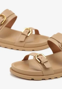 Ciemnobeżowe Klapki z Dwoma Paskami Filwenia