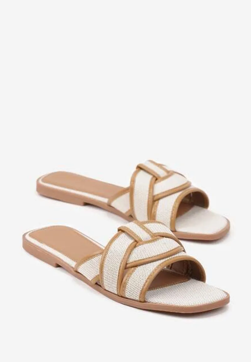 Ciemnobeżowe Klapki z Ozdobnymi Paskami Silferia