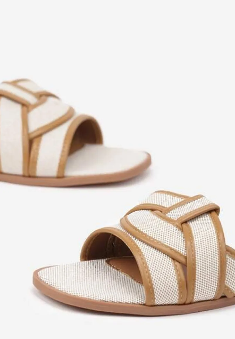 Ciemnobeżowe Klapki z Ozdobnymi Paskami Silferia