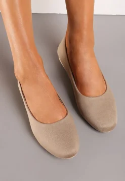 Ciemnobeżowe Klasyczne Balerinki z Ekozamszu z Okrągłym Noskiem Harneli