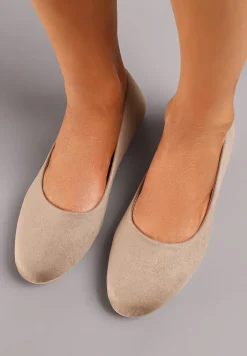 Ciemnobeżowe Klasyczne Balerinki z Ekozamszu z Okrągłym Noskiem Harneli