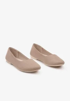 Ciemnobeżowe Klasyczne Balerinki z Ekozamszu z Okrągłym Noskiem Harneli