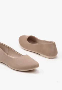 Ciemnobeżowe Klasyczne Balerinki z Ekozamszu z Okrągłym Noskiem Harneli