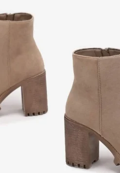 Ciemnobeżowe Klasyczne Botki na Słupku i Niskiej Platformie Niaves