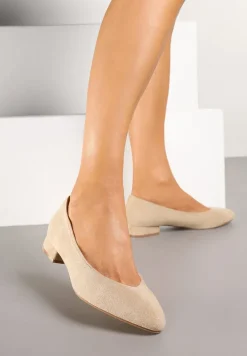 Ciemnobeżowe Klasyczne Czółenka na Płaskiej Podeszwie Dolistana