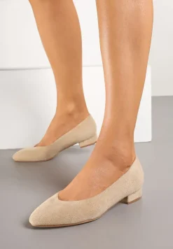 Ciemnobeżowe Klasyczne Czółenka na Płaskiej Podeszwie Dolistana