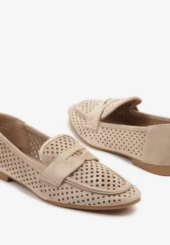 Ciemnobeżowe Klasyczne Mokasyny z Ażurową Cholewką Neovellea