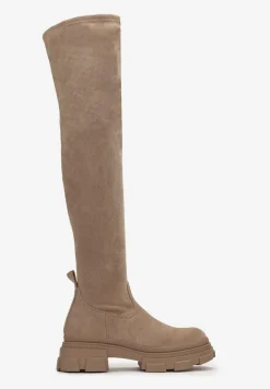 Ciemnobeżowe Kozaki na Grubej Podeszwie za Kolano Nimva