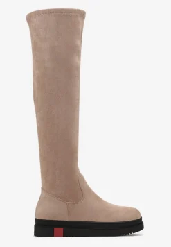 Ciemnobeżowe Kozaki na Niskiej Platformie za Kolano Zahrias