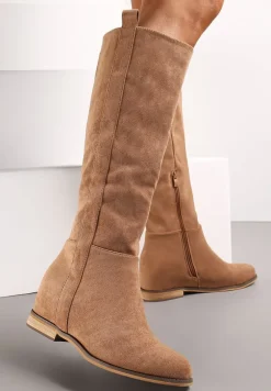 Ciemnobeżowe Kozaki na Ukrytym Koturnie Palvisa