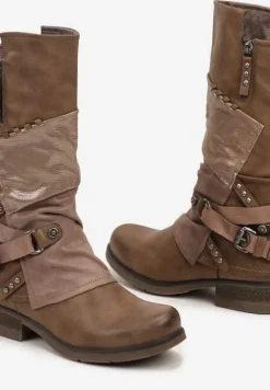 Ciemnobeżowe Kozaki przed Kolano z Metalicznymi Wstawkami Virgin