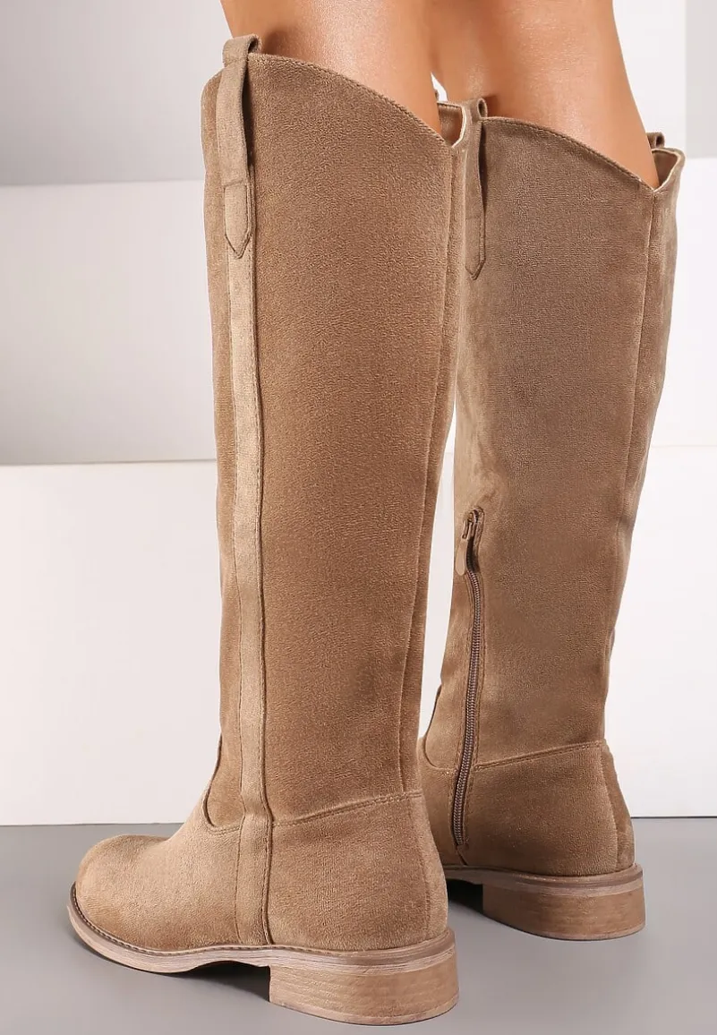 Ciemnobeżowe Kozaki Typu Kowbojki z Płaską Podeszwą Taivelle