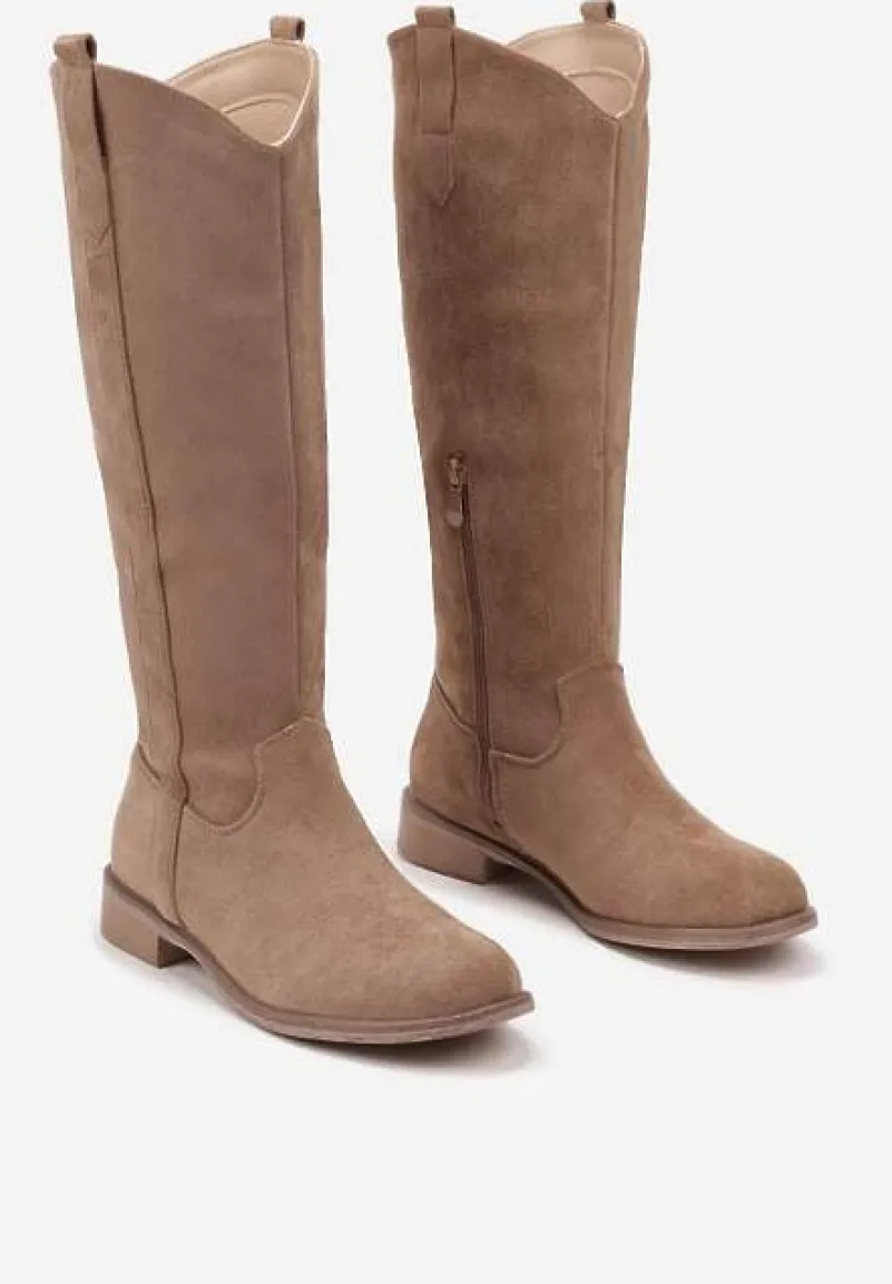 Ciemnobeżowe Kozaki Typu Kowbojki z Płaską Podeszwą Taivelle