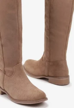 Ciemnobeżowe Kozaki Typu Kowbojki z Płaską Podeszwą Taivelle