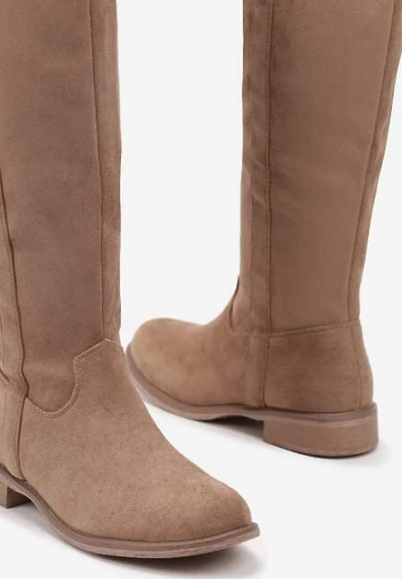 Ciemnobeżowe Kozaki Typu Kowbojki z Płaską Podeszwą Taivelle