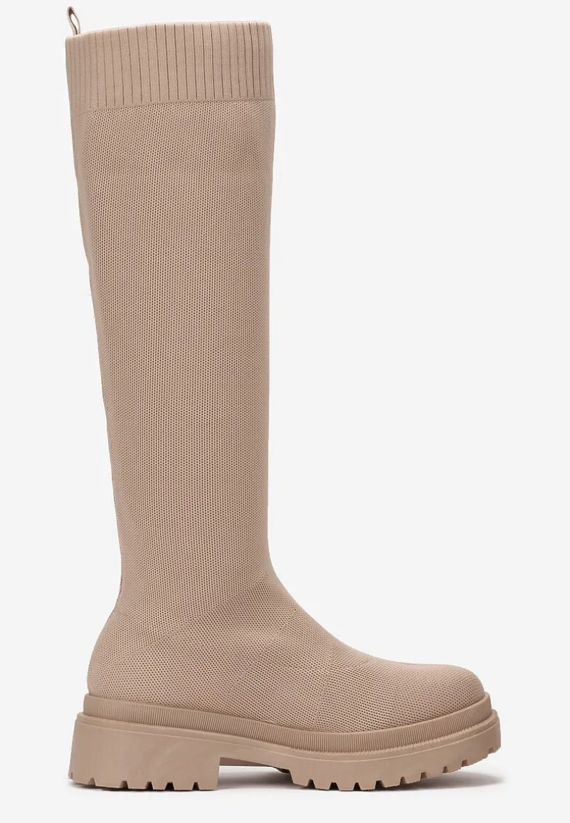 Ciemnobeżowe Kozaki z Elastyczną Cholewką Enareo