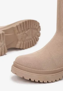 Ciemnobeżowe Kozaki z Elastyczną Cholewką Enareo