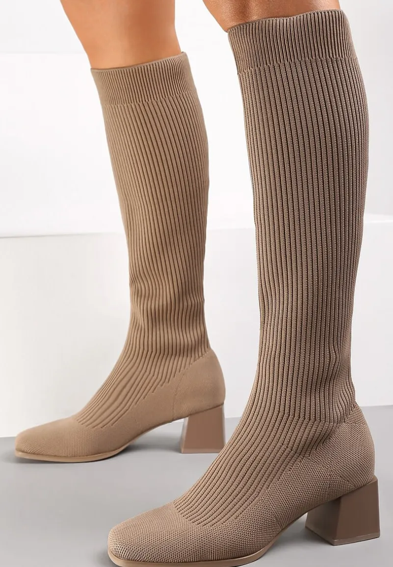 Ciemnobeżowe Kozaki z Elastyczną Cholewką Timerine